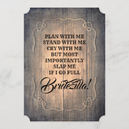 Invitación Bridezilla Funny Bridesmaid / Maid of Honor Rustic
