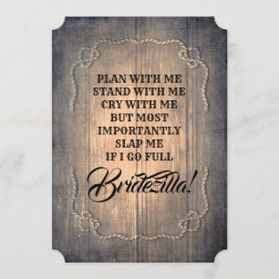Invitación Bridezilla Funny Bridesmaid / Maid of Honor Rustic