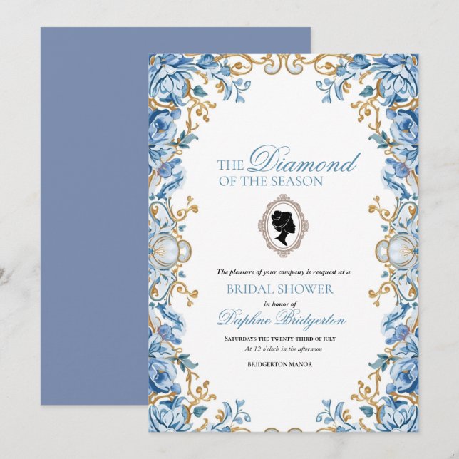 Invitación Bridgerton The diamond of the season bridal shower (Anverso / Reverso)