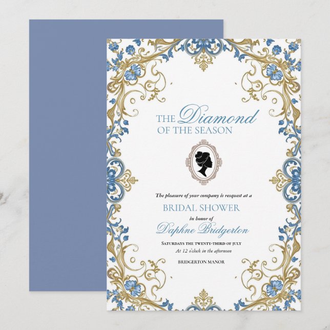 Invitación Bridgerton The diamond of the season bridal shower (Anverso / Reverso)