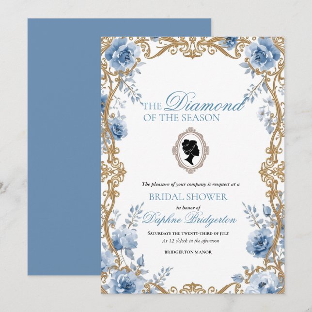 Invitación Bridgerton The diamond of the season bridal shower (Anverso / Reverso)