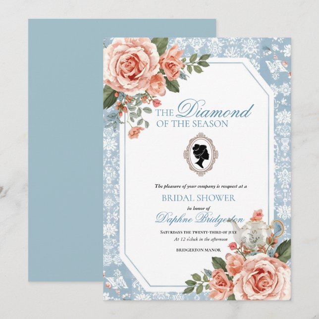 Invitación Bridgerton The diamond of the season bridal shower (Anverso / Reverso)