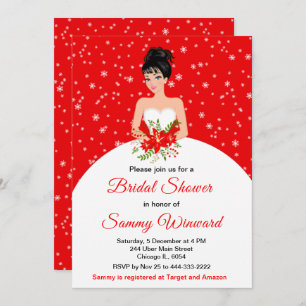 Invitación Brigada de cabello negro Snowflake Red Bridal Duch