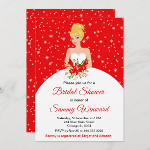 Invitación Brigada de pelo rubio Snowflake Red Bridal Shower