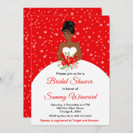 Invitación Brigada de piel oscura Snowflake Red Bridal Shower
