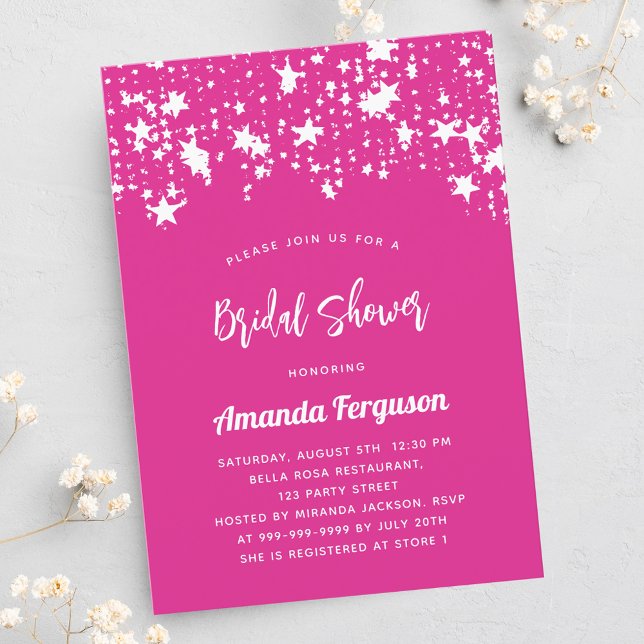 Invitación Brigada Ducha estrellas blancas rosadas calientes  (Subido por el creador)
