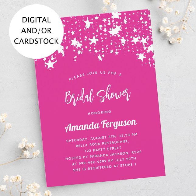 Invitación Brigada Ducha estrellas blancas rosadas calientes (Subido por el creador)