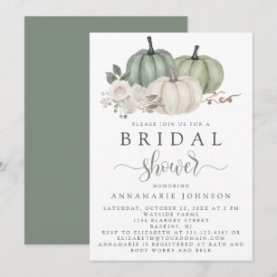 Invitación Brigada floral de calabaza blanca y verde de otoño