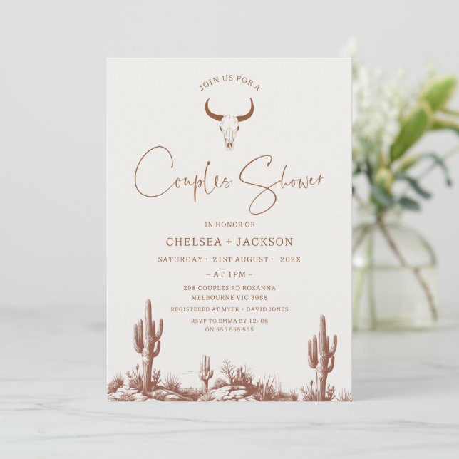 Invitación Brigada Rustic Brown Western Couple Shower (Anverso de pie)