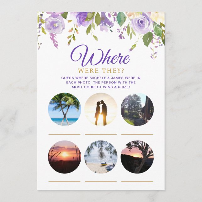 Invitación Brigada Shower Games Purple Floral Photo Card (Anverso)