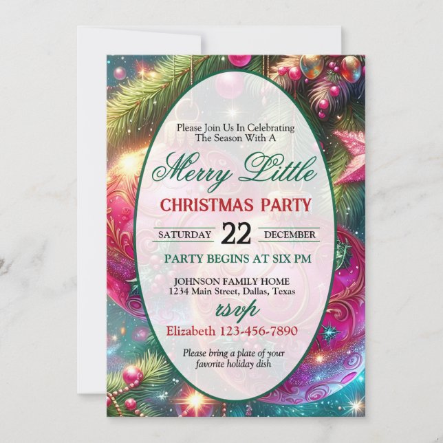 Invitación Bright and Colorful Christmas Party Invitation (Anverso)