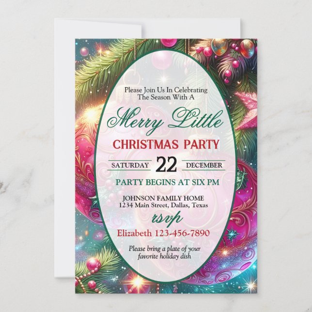 Invitación Bright and Colorful Christmas Party Invitation (Anverso)