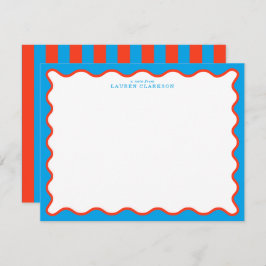 Invitación Bright Aqua & Tangerine Wavy Note Card