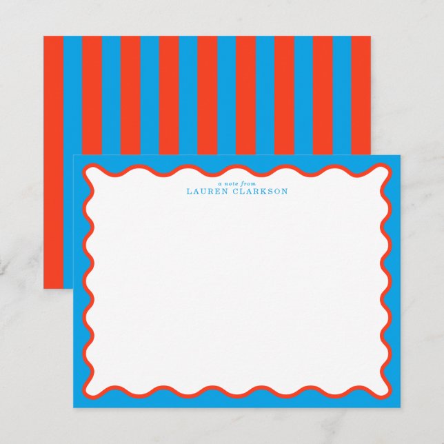 Invitación Bright Aqua & Tangerine Wavy Note Card (Anverso / Reverso)