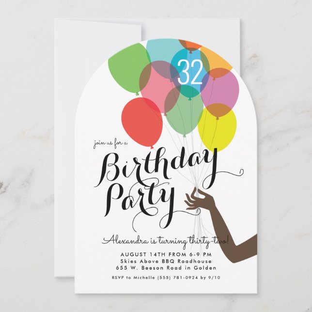 Invitación Bright Balloons Adultos Birthday Party (Anverso)