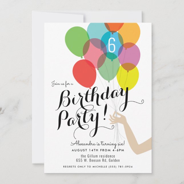Invitación Bright Birthday Balloons Party Invitation (Anverso)