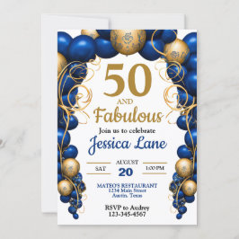 Invitación Bright Blue and Flat Gold Birthday Party