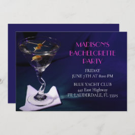 Invitación Bright Blue Bachelorette Martini Bridal Party