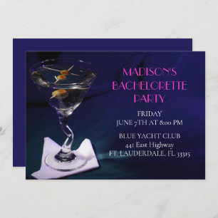 Invitación Bright Blue Bachelorette Martini Bridal Party