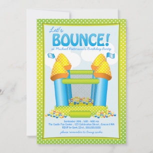 Invitación Bright Blue Bouncy House Fiesta de cumpleaños
