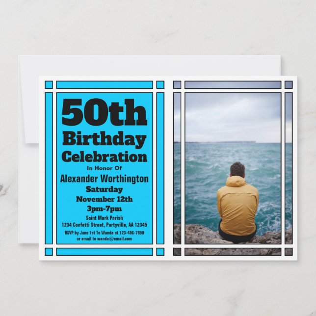 Invitación Bright Blue Photo 50th Birthday Party Invitation (Anverso)