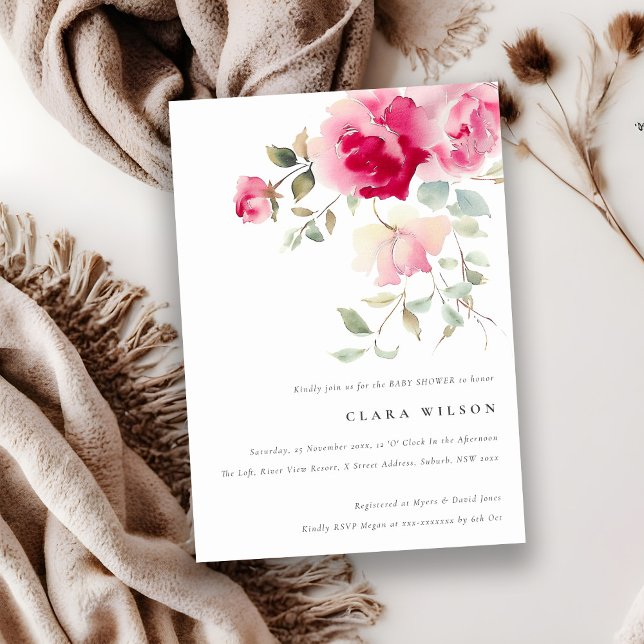 Invitación Bright Boho Red Pink Rose Floral Baby Shower (Subido por el creador)