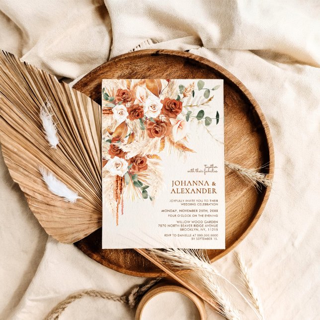Invitación Bright Bold Terracotta Bohemian Photo Wedding  (Subido por el creador)