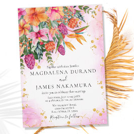 Invitación Bright Elegant Pink Orange Tropical Floral Wedding