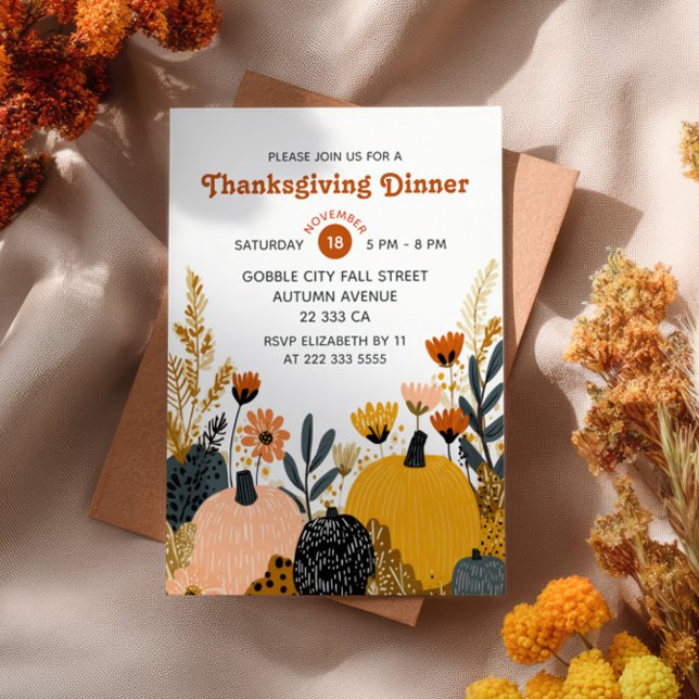 Invitación Bright Fall Foliage& Pumpkins Thanksgiving Dinner  (Subido por el creador)