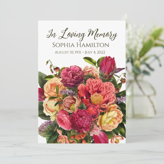 Invitación Bright Floral Funeral Sympathy Photo Praing Card (Anverso de pie)