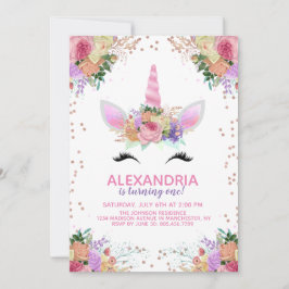 Invitación Bright Floral Unicorn Cumpleaños