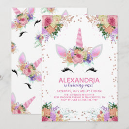 Invitación Bright Floral Unicorn Cumpleaños