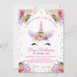 Invitación Bright Floral Unicorn Cumpleaños