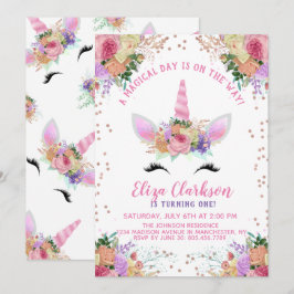 Invitación Bright Floral Unicorn Cumpleaños