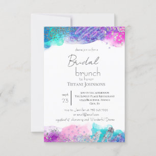 Invitación Bright Fun Mermaid Ink Purpurina Bridal Brunch
