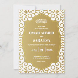 Invitación Bright Gold Swirl White Islamic Muslim Wedding 