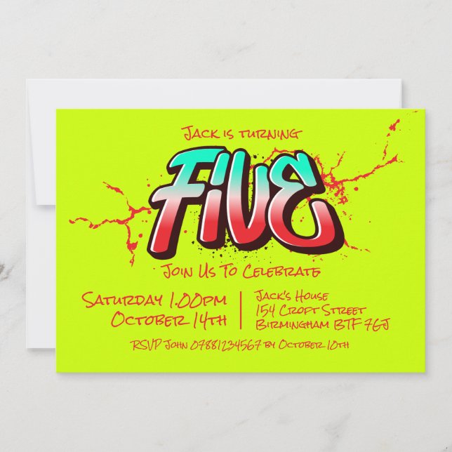 Invitación Bright Graffiti Cinco (Anverso)