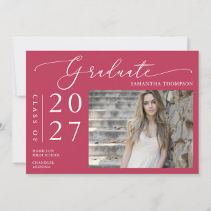 Invitación Bright Magenta foto de graduación escolar Minimali