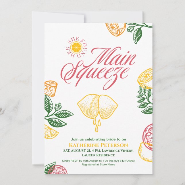 Invitación Bright Main Squeeze Citrus Bridal Shower (Anverso)