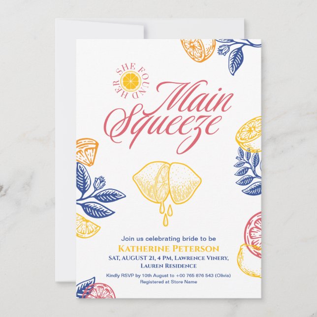 Invitación Bright Main Squeeze Citrus Bridal Shower (Anverso)