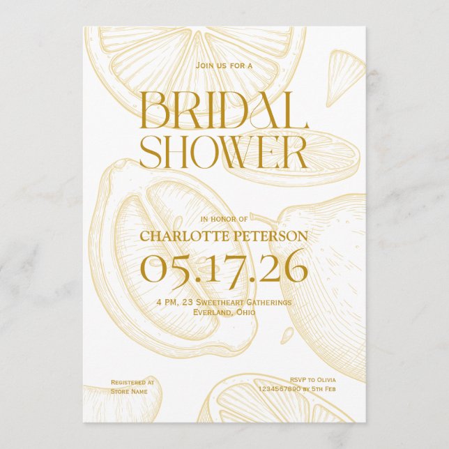 Invitación Bright Minimalist Citrus Bridal Shower invite (Anverso)