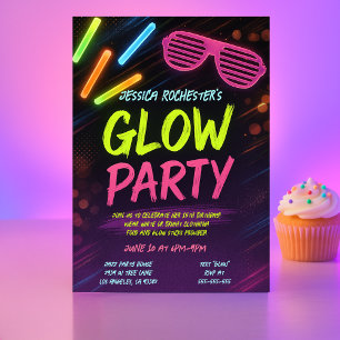 Invitación Bright Neon Glow Fiesta Cumpleaños