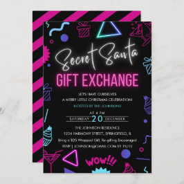 Invitación Bright Neon Secret Santa Gift Fiesta de Intercambi