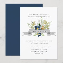Invitación Bright Oak | Azul | boda de acuarela rústica