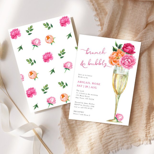 Invitación Bright Peony Brunch and Bubbly Bridal Shower (Subido por el creador)