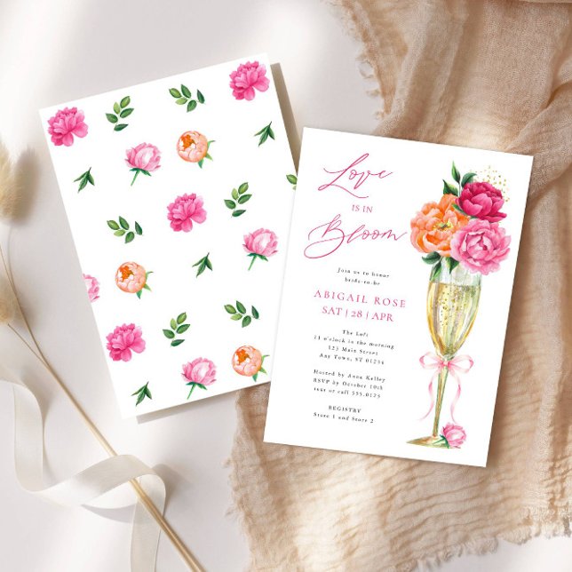 Invitación Bright Peony Love is in Bloom, Patterned Back (Subido por el creador)