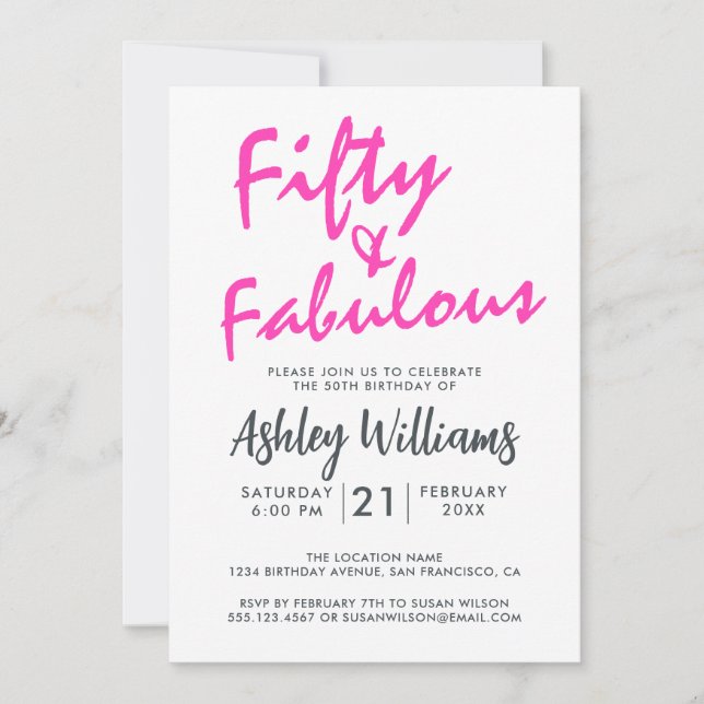 Invitación Bright Pink Fifty Fabulous | 50.ª fiesta de cumple (Anverso)