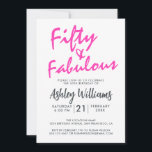 Invitación Bright Pink Fifty Fabulous | 50.ª fiesta de cumple<br><div class="desc">Una moda,  elegante,  invitación de foto de 50 años que puedes personalizar y enviar para tu fiesta de 50 años. Las palabras "Cincuenta y Fabuloso" en negro y rosa brillante se establecen usando un guión elegante y una tipografía moderna. Diseñado exclusivamente para usted por Happy Dolphin Studio! @happydolphinstudio</div>