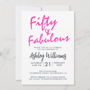 Invitación Bright Pink Fifty Fabulous   50.ª fiesta de cumple