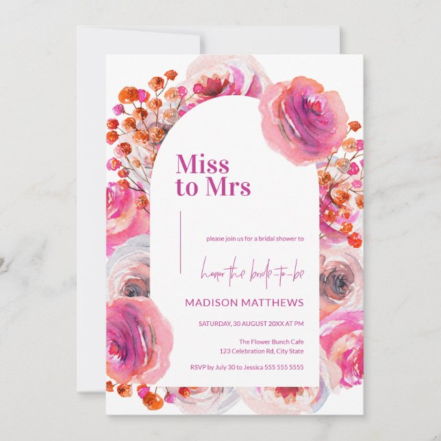 Invitación Bright Pink Floral Arch Verano Ducha de Novias (Anverso)
